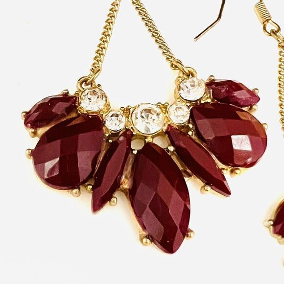 Beautiful Dangle Drop Rhinestone Earrings Pierced Chandelier Wine Red Gold 1444 - Picture 6 of 9
